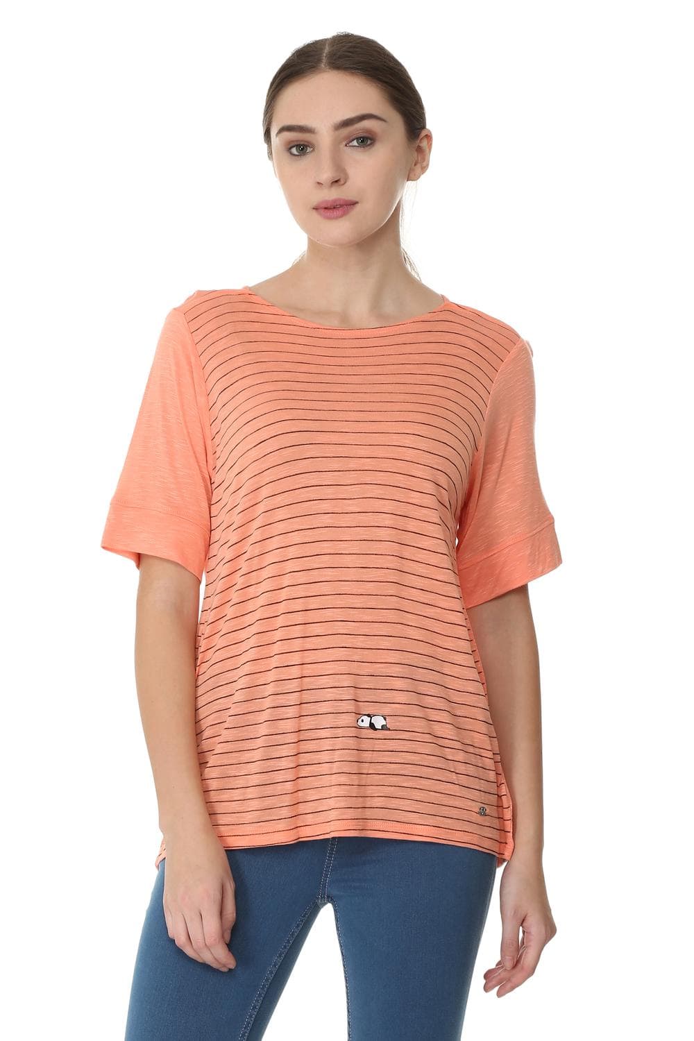 Women Orange Striped Casual Top