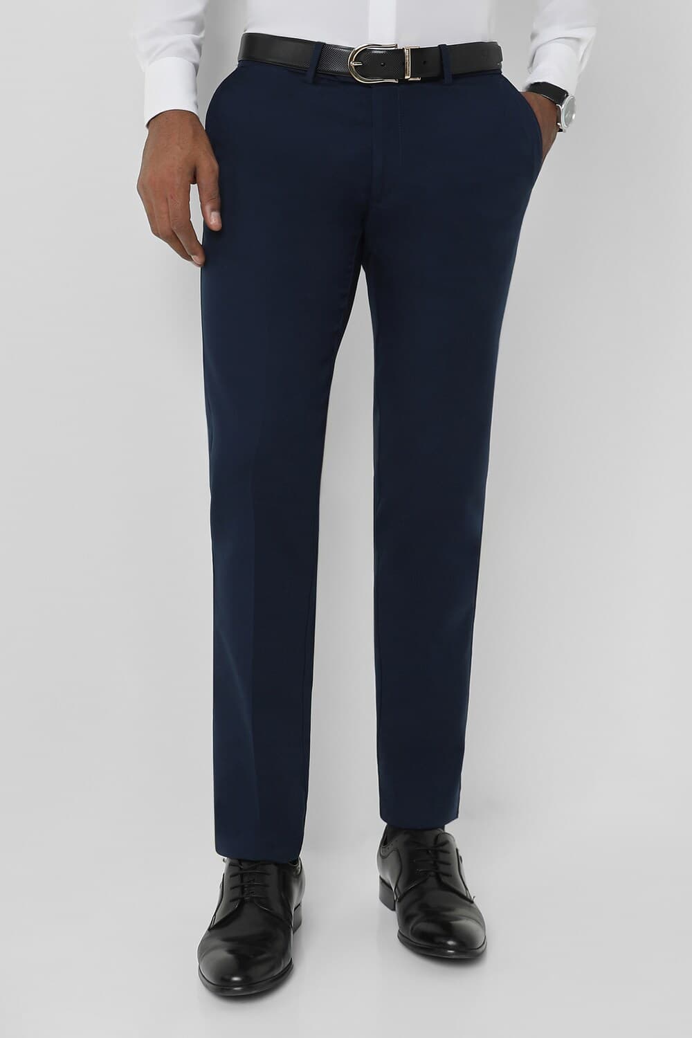 Men Navy Slim Fit Solid Formal Trousers