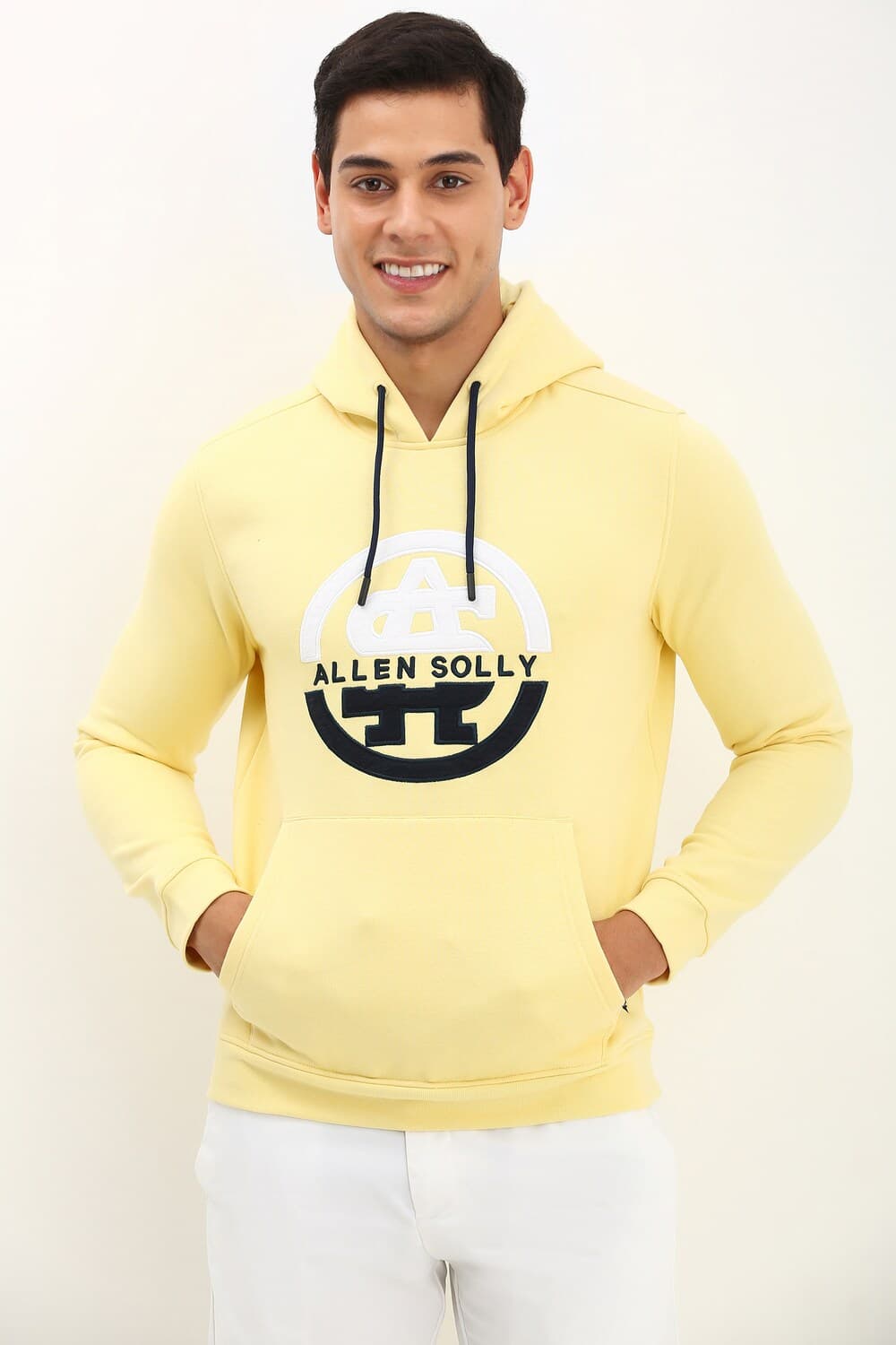 Men Yellow Hooded Neck Full Sleeves Casual Sweatshirt