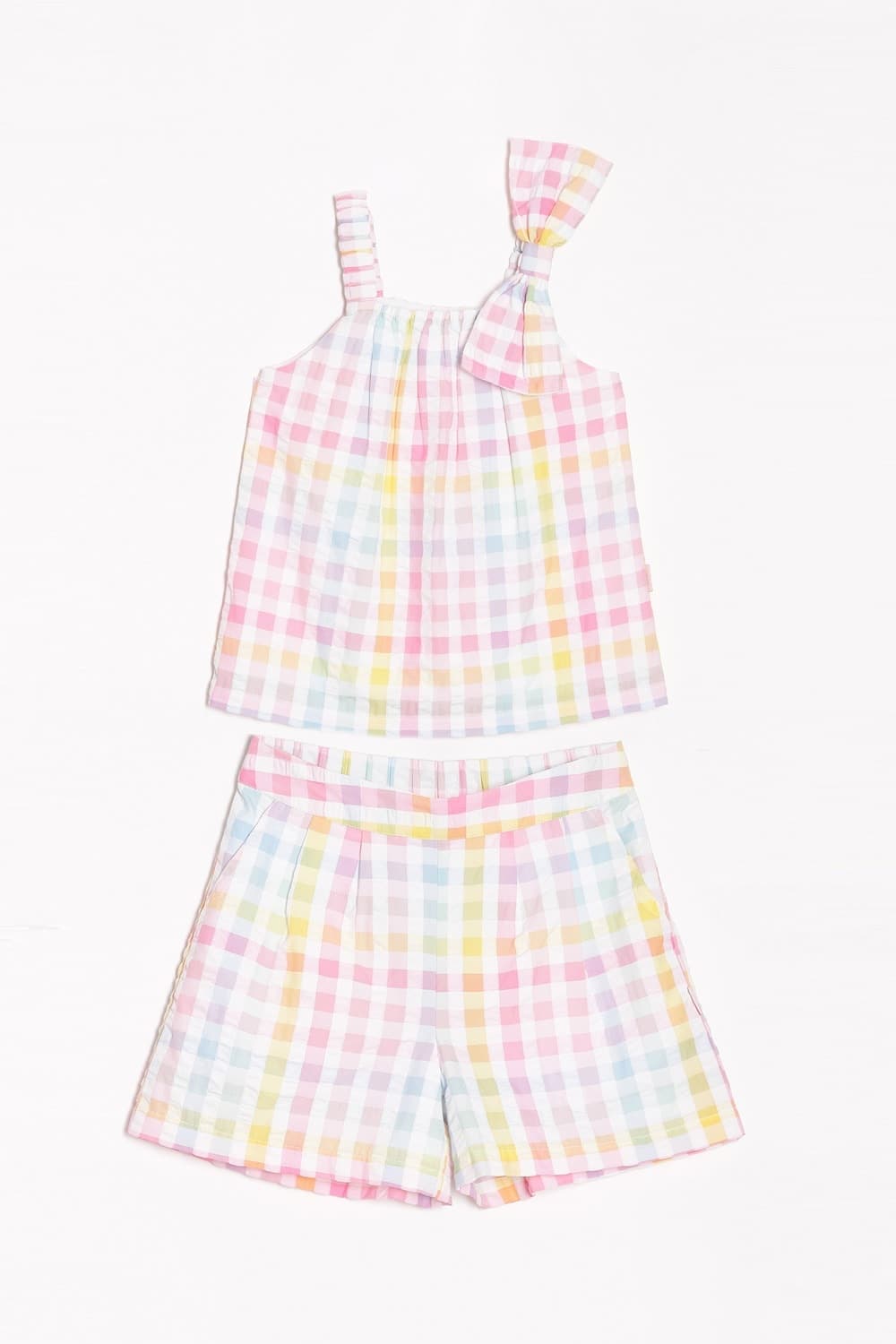 Girls Multicoloured Check Casual Top and Shorts