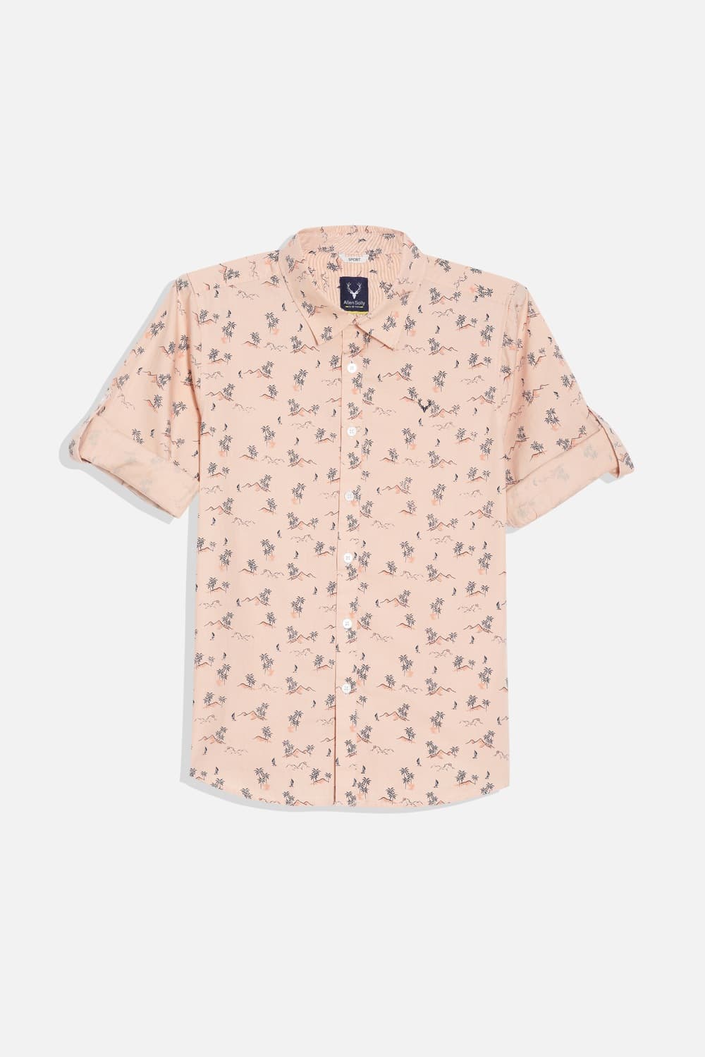 Boys Peach Regular Fit Printed Casual Shirt