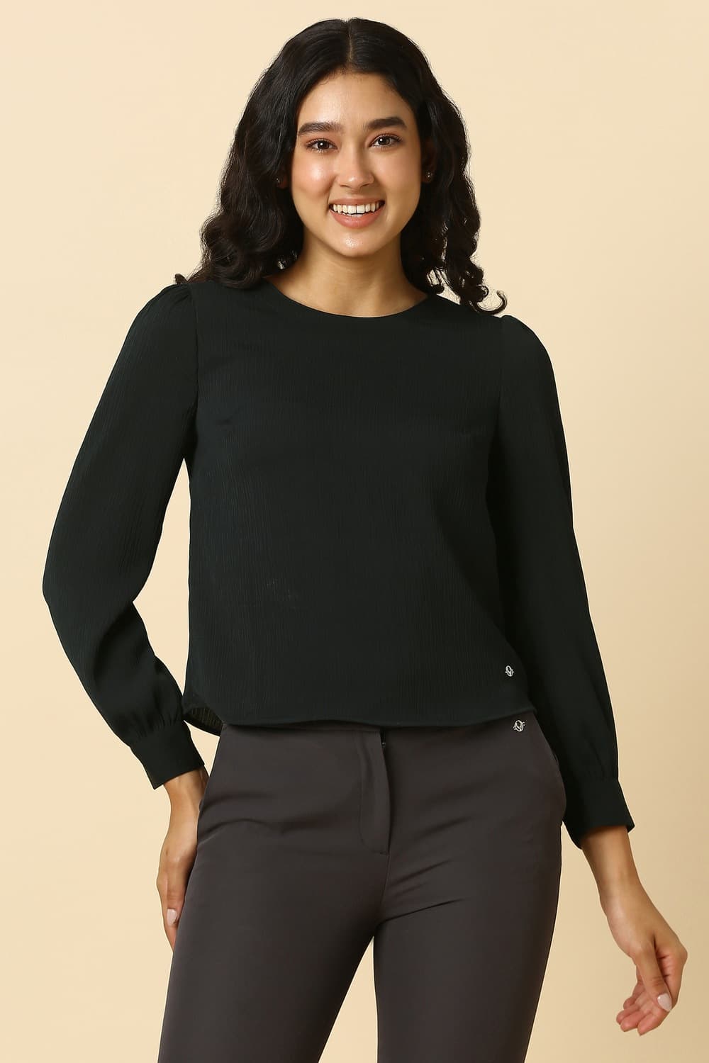 Women Black Solid Formal Top