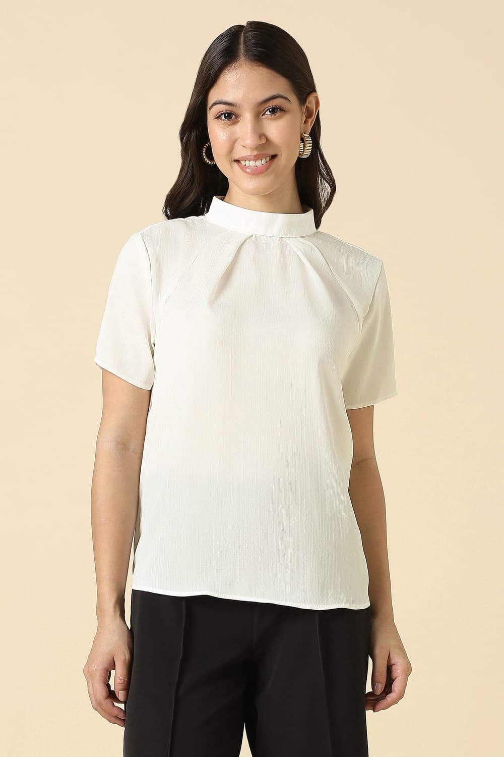 Women White Textured Formal Top