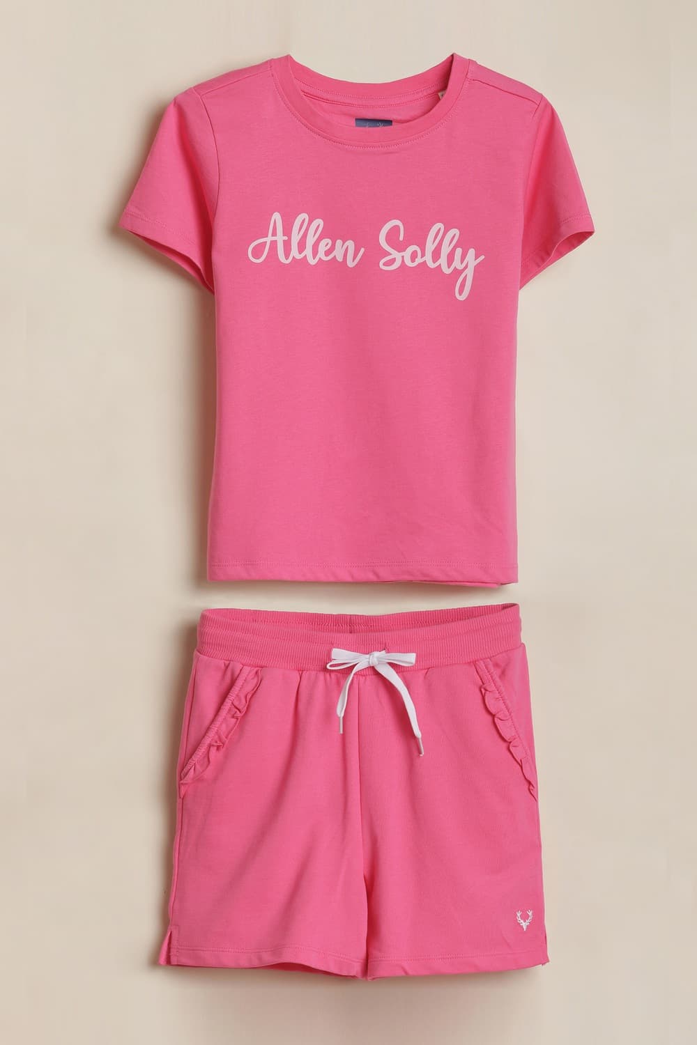 Girls Pink Graphic Print Casual Top and Shorts