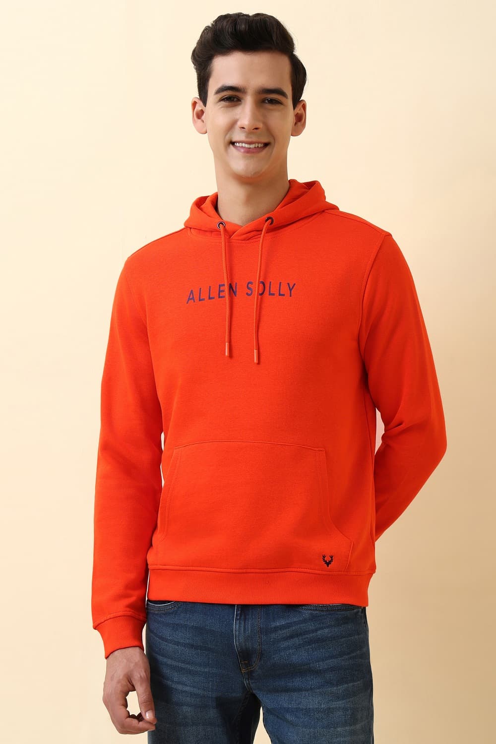 Men Orange Hooded Neck Full Sleeves Casual Sweatshirt