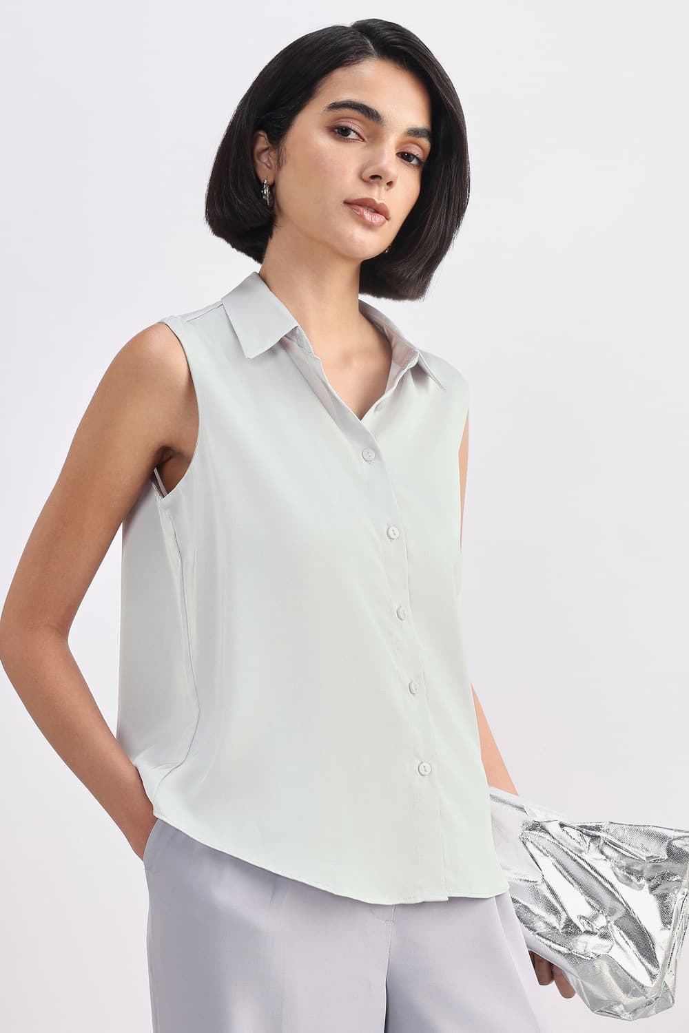 Women Grey Solid Formal Top