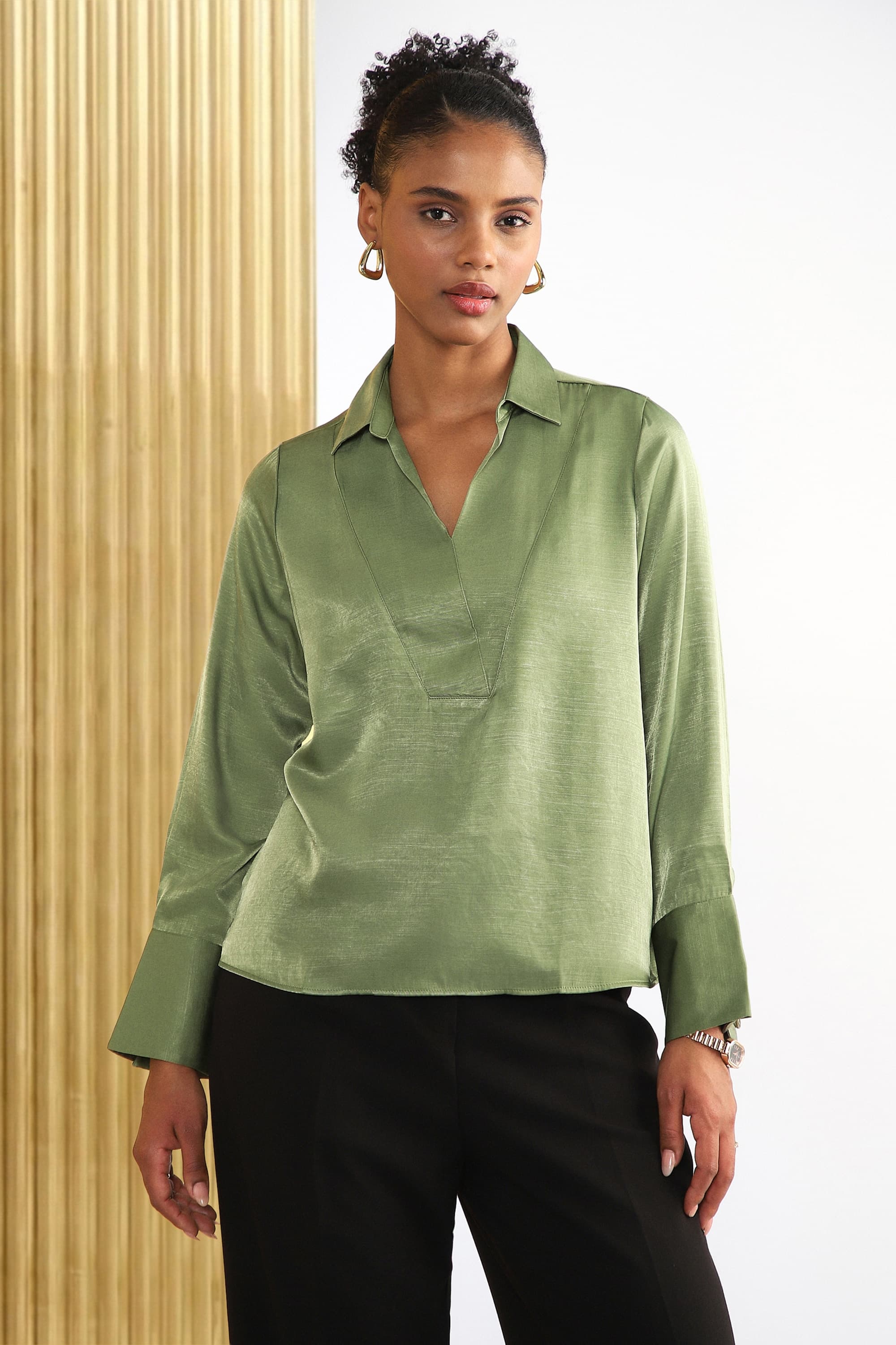 Women Green Solid Formal Top