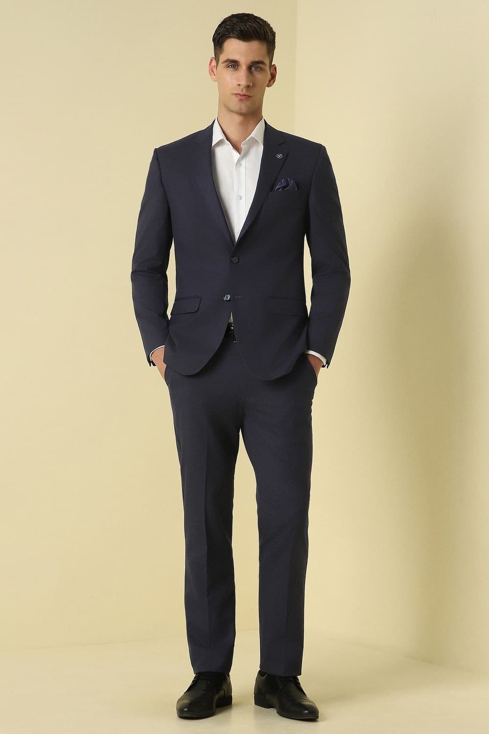 Men Navy Solid Formal Two Piece Suit