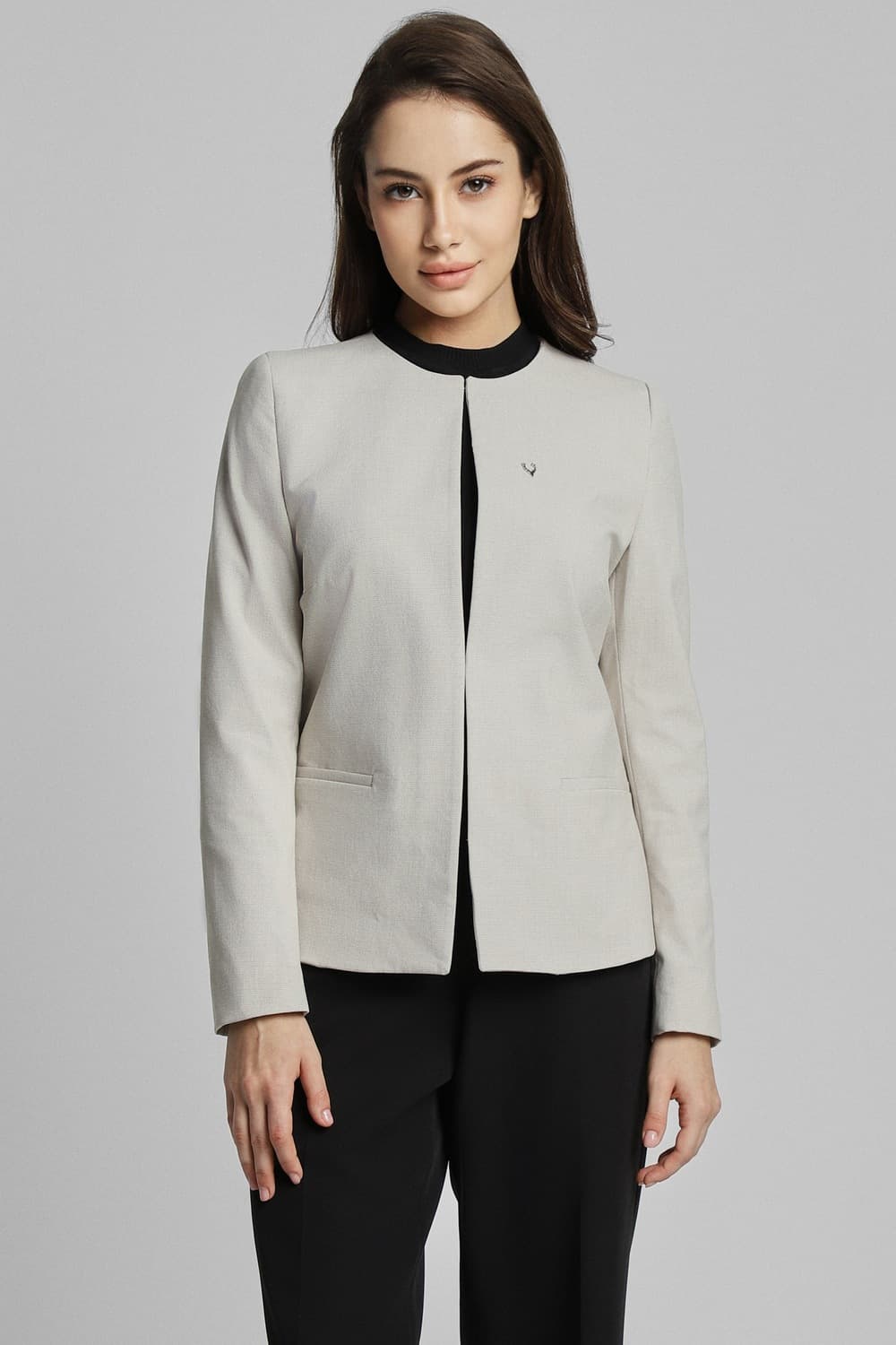 Women Grey Solid Casual Blazer