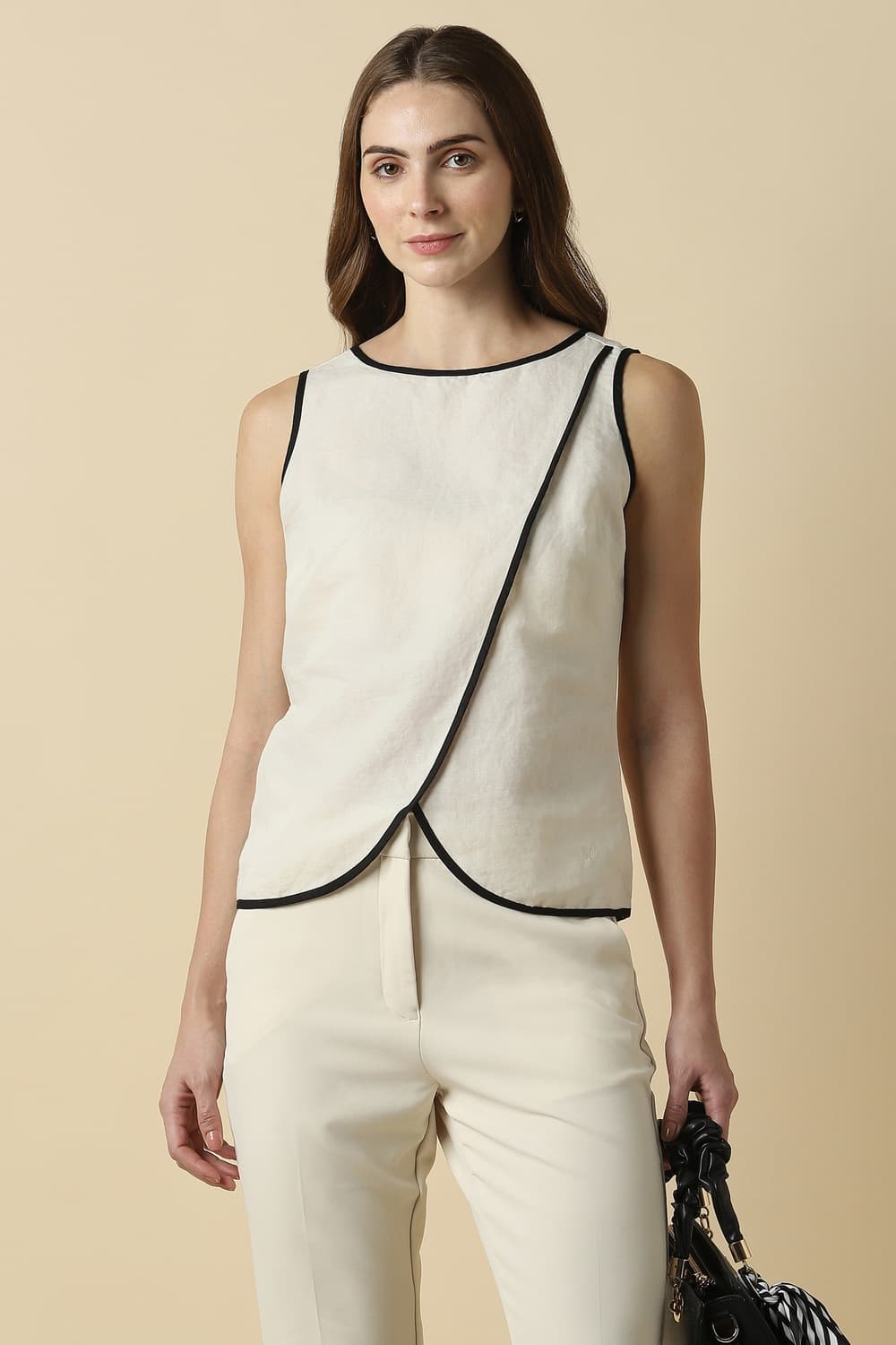 Women Cream Solid Casual Top