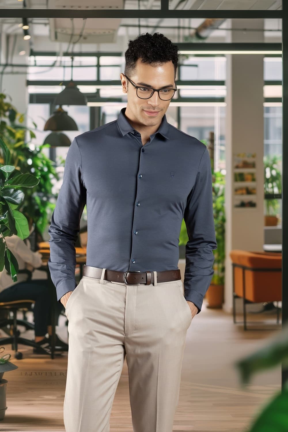 Men Navy Slim Fit Solid Full Sleeves Formal Shirt