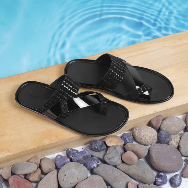 Men Black-Multi Casual Slippers