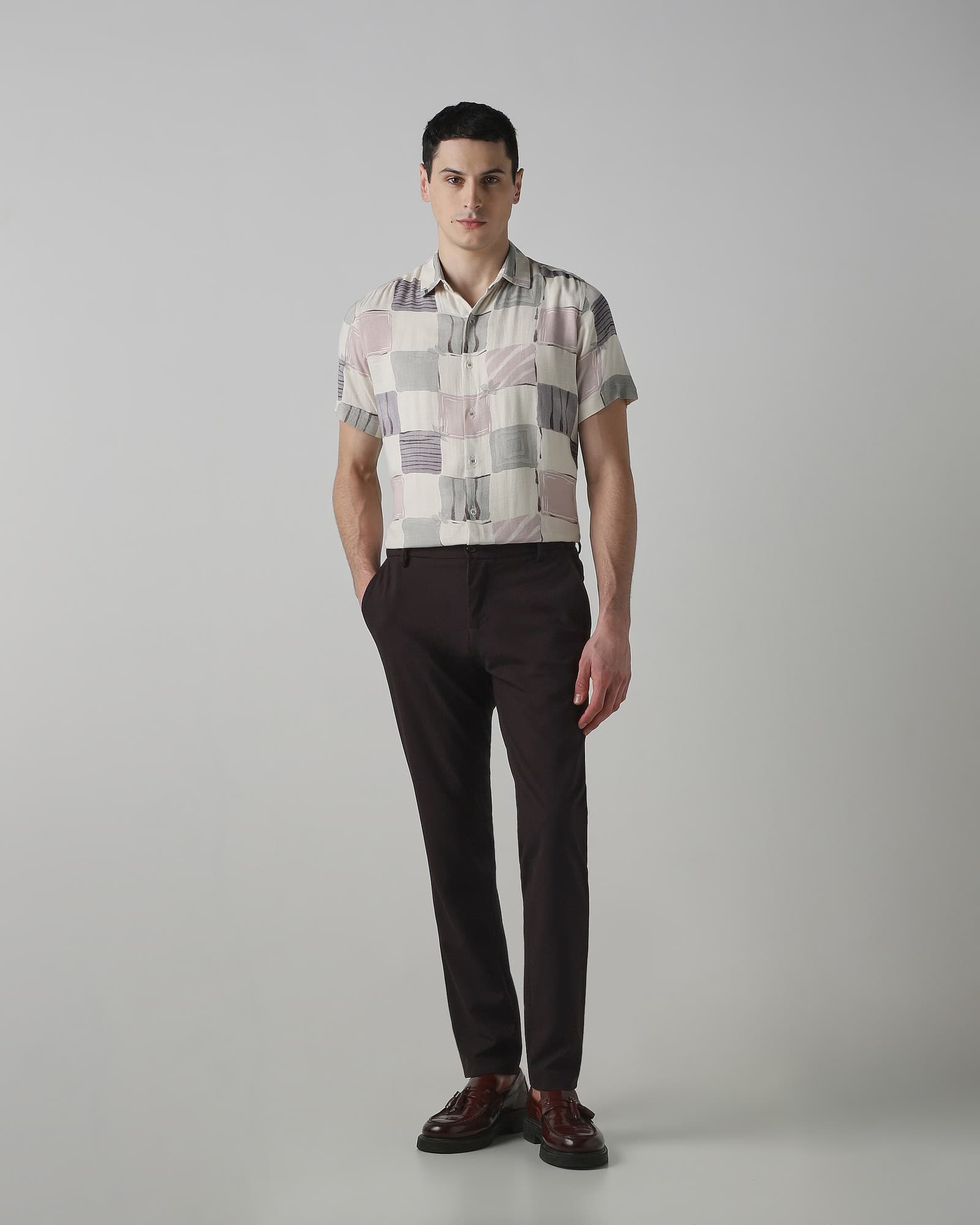 Off White Viscose Painted Check Shirt