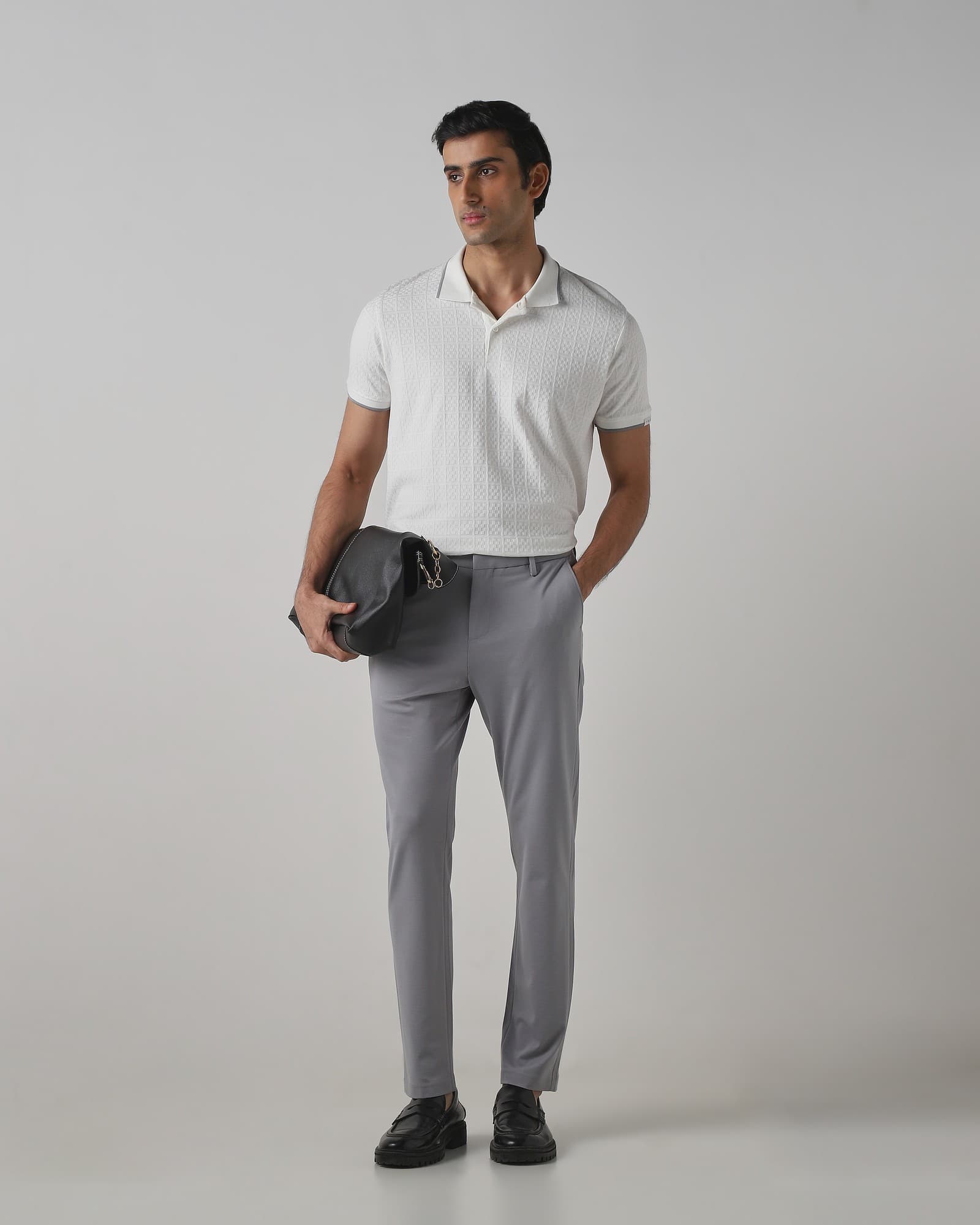Light Grey Ankle Length Flat Front Pants