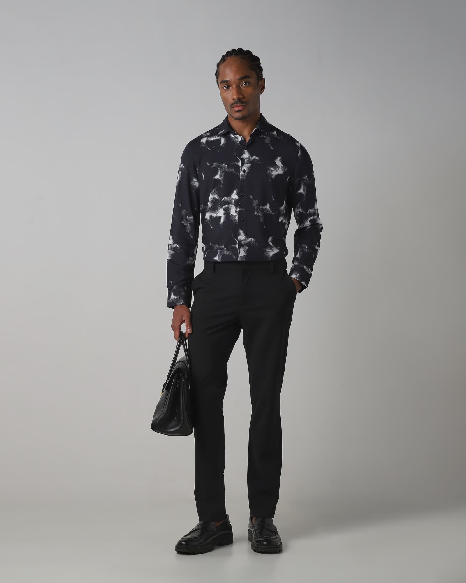 Black Slim Fit Flat Front Pants